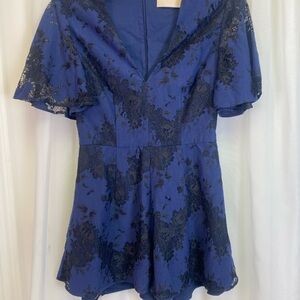 KEEPSAKE the Label Navy Black Lace V-Neck Romper | Fit & Flare | Cocktail Party